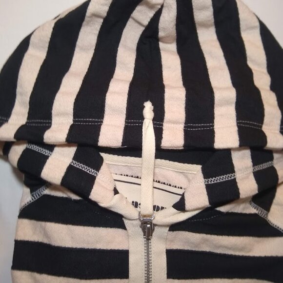 NWOT Claeson M  black & cream stripes hooded zip up sweatshirt - Picture 5 of 12